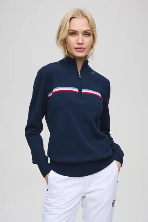 Les Arcs W Emmy Ski Polo L Merinoull ski-polo med høy hals - Navy 