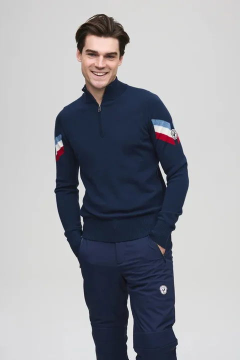 Les Arcs M Elias Ski Polo XL Merino-polo med høy hals - Navy 