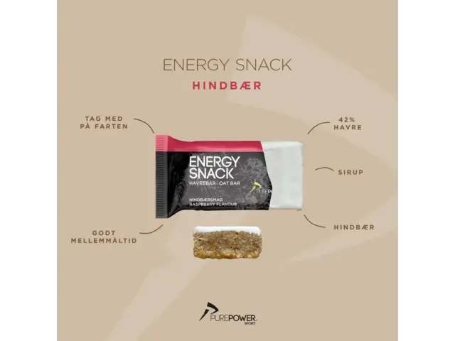 PurePower Energibar Bringebærsmak Velsmakende energibar, 60g 