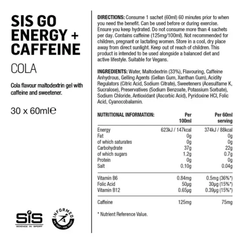 SIS Go Energy+ Caffeine Cola 60ml Energigel med koffein og colasmak 