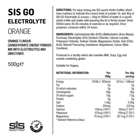 SIS Go Energy+ Electrolyte 500g Sportsdrikk med appelsinsmak 