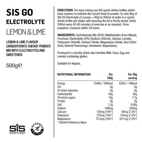 SIS Go Energy+ Electrolyte 500g Sportsdrikk med Lemon/Lime-smak 