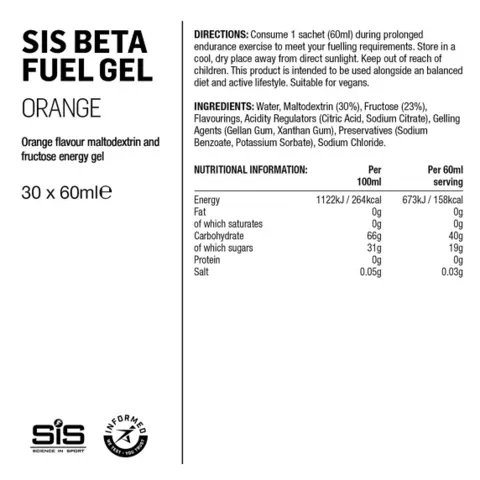 SIS Beta Fuel Gel Appelsin 60ml Energigel med appelsinsmak 