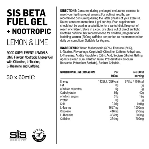 SIS Beta Fuel Gel+Nootr 6pk 60ml Energigel med koffein og nootropics 