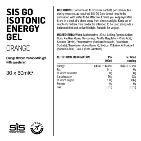 SIS Go Isotonic Gel Appelsin 60ml Isotonic energigel med appelsinsmak 