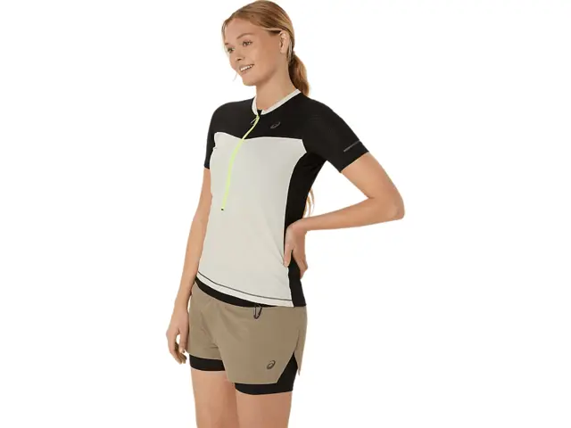 Asics Dame Fujitrail SS Topp XS OATMEAL/PERFORMANCE BLACK 