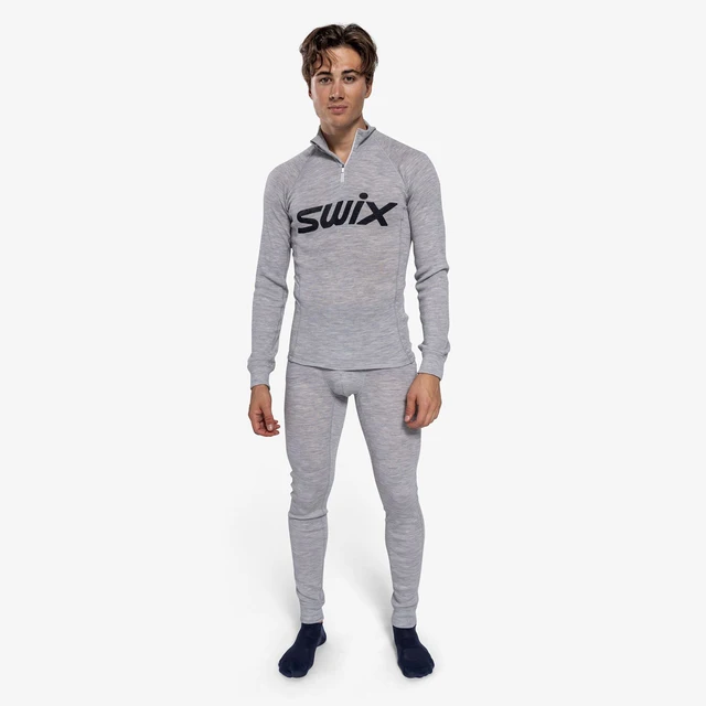 Swix Herre Trøye RaceX Merino m/ Zip L Teknisk ulltrøye Light Grey / Dark Navy 