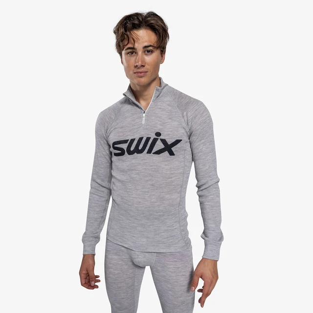 Swix Herre Trøye RaceX Merino m/ Zip L Teknisk ulltrøye Light Grey / Dark Navy 