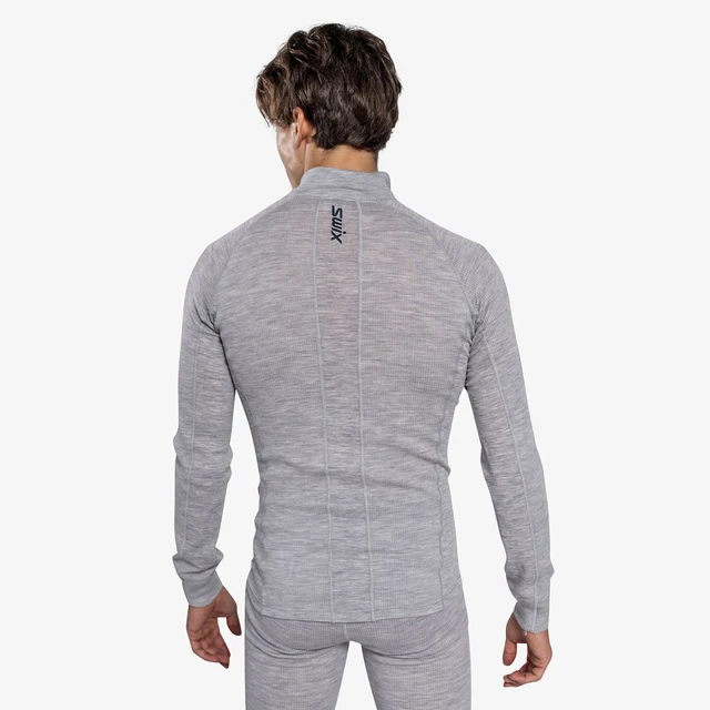 Swix Herre Trøye RaceX Merino m/ Zip L Teknisk ulltrøye Light Grey / Dark Navy 
