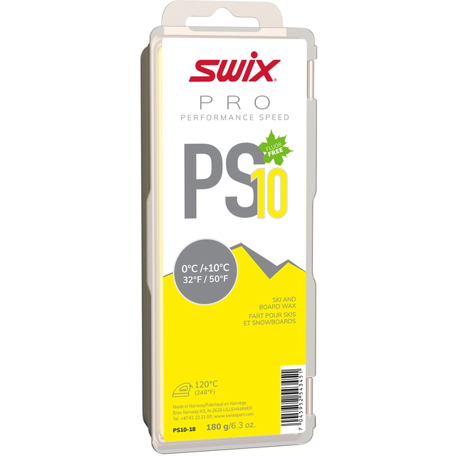 Swix PS10 Gul glider, 0°C/+10°C, 180g Fluorfri glider til tur/trening 