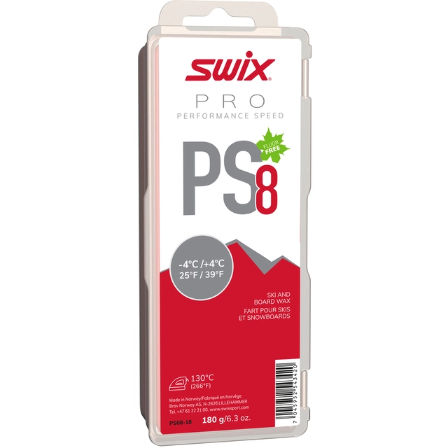 Swix PS8 Rød glider, -4°C/+4°C, 180g Fluorfri glider til tur/trening 